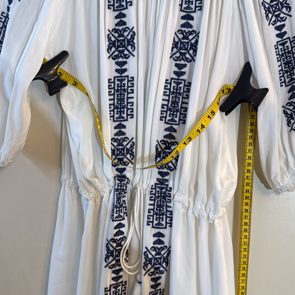 Summer White Dress with Navy Blue Embroidery - Picture 8 of 10